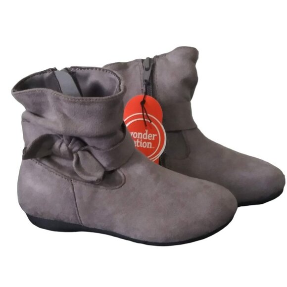 Wonder Nation Girls Gray Size 10 Side Zip Slouch Boots With Bow Detail In Gray - Picture 6 of 11